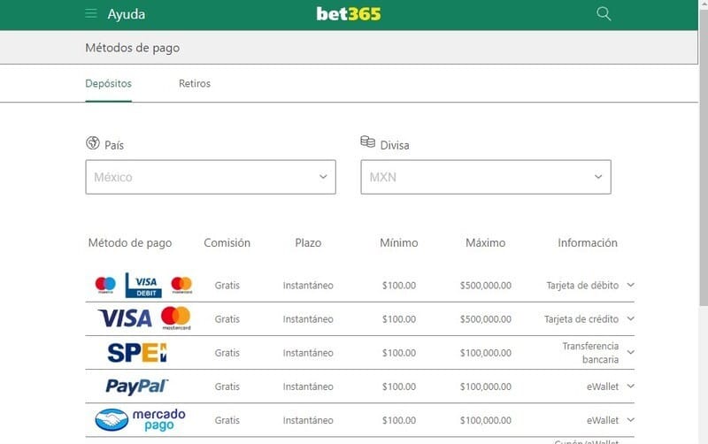 metodos de pago bet365